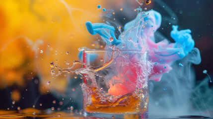 A colorful chemical reaction in a beake
