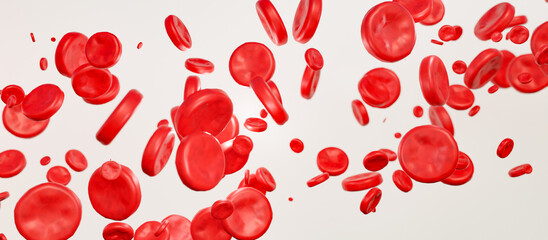 Blood cells against white background. Hemoglobin, corpuscle, bloodstream, blood plasma, arteries. 3D illustration