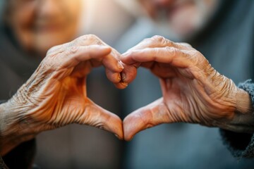 Senior couples hand heart gesture symbolizes love and relationships