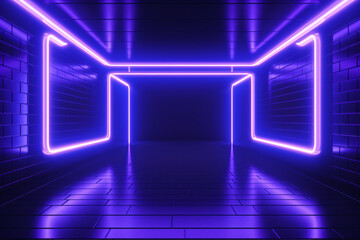 Futuristic Neon Tunnel with Blue and Pink Laser Glow Geometric