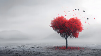 Valentine's day concept art heart and love tree