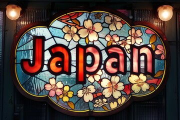 Obraz premium 「Japan（日本）」の文字が入ったステンドグラスのグラフィック（ロゴ・Japanのロゴ）