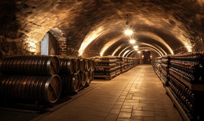 Wine Barrels Fill a Tunnel