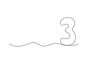 Number three, continuous one line drawing. Black hand drawn single minimalist line isolated number. Vector line figure