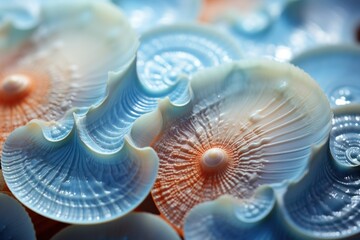 Seashells close-up. Marine background. Selective focus.