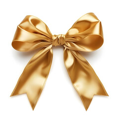 Naklejka premium Gold bow for Christmas and birthday present banner isolated on white background