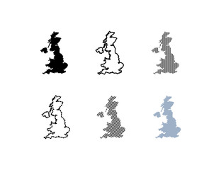 Outline map of Great Britain. United Kingdom map. Silhouette, linear and flat style. Vector icons