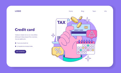 Credit card web banner or landing page. Bank-offered financing of purchases. Individual and business credit card. Credit arrangements and rating. Flat vector illustration