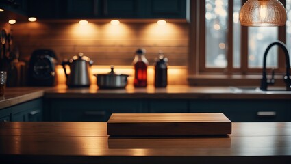 The image showcases a welcoming kitchen space, highlighting wooden countertops and warm lighting that creates an inviting ambiance.