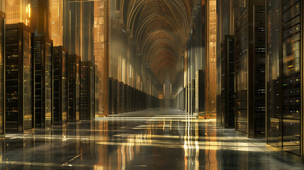 Depiction of Data Warehouse concept - repeatable reporting and analysis technology. AI generated. 