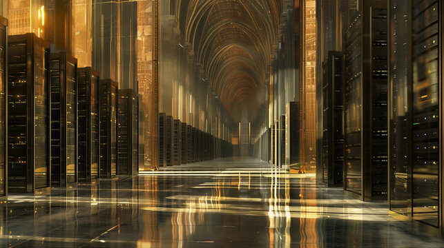 Depiction of Data Warehouse concept - repeatable reporting and analysis technology. AI generated. 