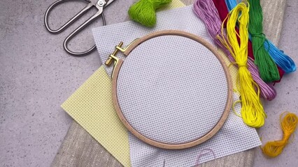 Embroidery hoop, fabric, thread and other accessories