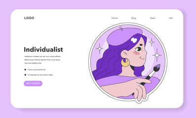 Enneagram Individualist type illustration. An artistic, expressive character with a paintbrush, depicting uniqueness and creativity. Ideal for self-expression resources. Flat vector illustration