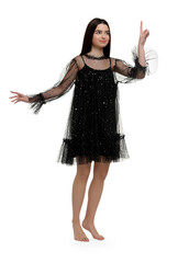 Girl in beautiful dress on white background