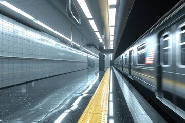 Fototapeta premium Modern glossy subway train at empty subway station