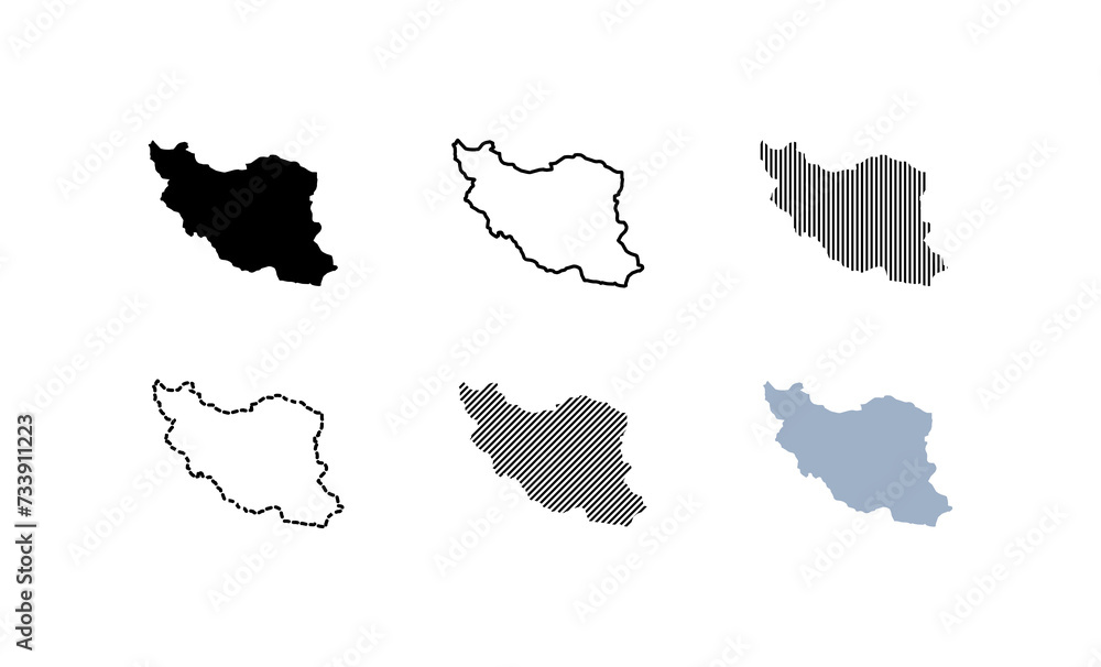 Poster outline map of iran. iran map. silhouette, linear and flat style. vector icons