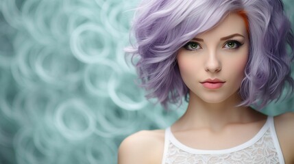AI generated illustration of a young woman portrait with purple hair