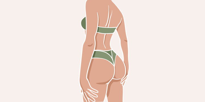 recommend clip art: Sexy girl in lingerie with green underwear. Naked girl clipart in line art style. Illustration for sports shops, sex shop and underwear. Vector illustration.