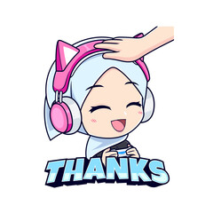 Chibi happy muslim gamer girl expressions sticker gaming mascot logo