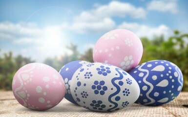 Collection of the beautiful colored easter eggs on desk