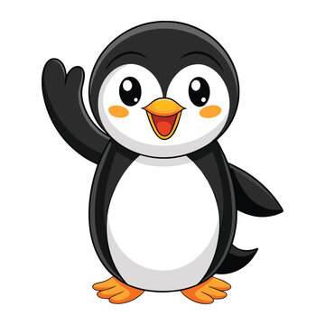 Cute penguin cartoon waving on white