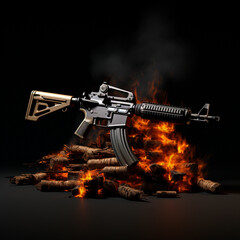 a gun on fire with a black background