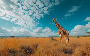 Giraffe in Open Grassy Field