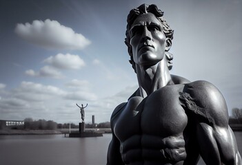 Statue in Nieuwerkerk aan den IJssel for lowest point of the Netherlands 6,74 m (21ft) below sealevel. Generative AI