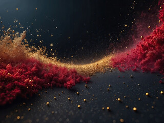 Dark background with red and gold dust particles