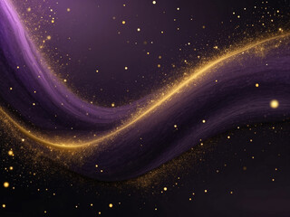 Fototapeta na wymiar Dark purple background with shiny gold dust particles