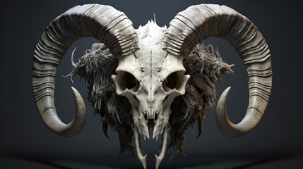 Skeleton sheep's head with horns.