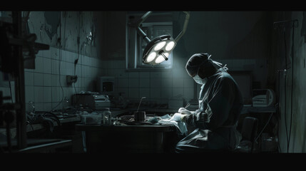 A surgeon performing an operation in an operating room
 - obrazy, fototapety, plakaty