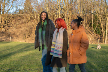 Group of friends on walk in countryside