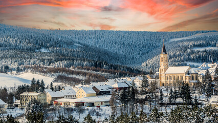 panorama of the city Oberwiesenthal in saxony germany