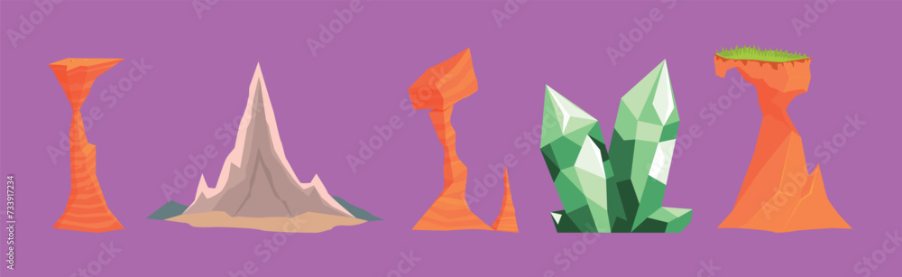 Poster rock and solid stone as game element vector set