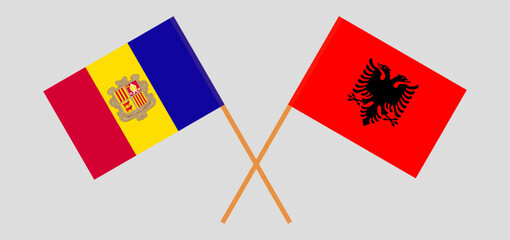 Crossed flags of Andorra and Albania. Official colors. Correct proportion