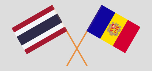 Crossed flags of Thailand and Andorra. Official colors. Correct proportion