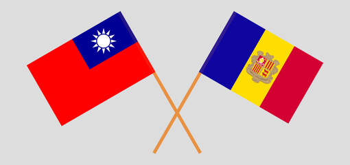 Crossed flags of Taiwan and Andorra. Official colors. Correct proportion