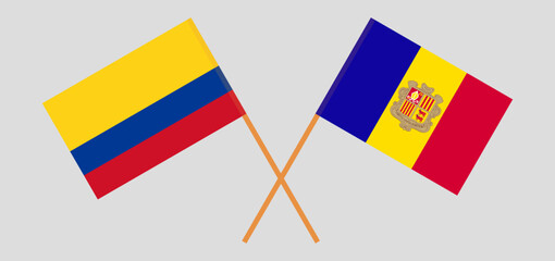 Crossed flags of Colombia and Andorra. Official colors. Correct proportion