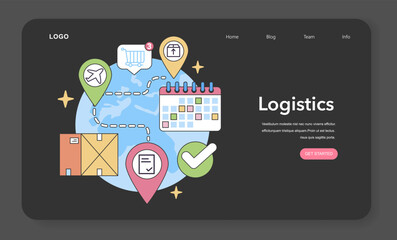 Global logistics network. Coordinated transportation management over air, land, and sea, with calendar scheduling for timely deliveries. Worldwide supply chain connectivity. Flat vector illustration