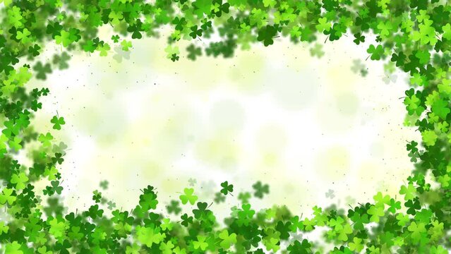 St Patrick's Day background. Frame with shamrock luck spring design. Green clover border, Ireland symbol pattern. Loop.