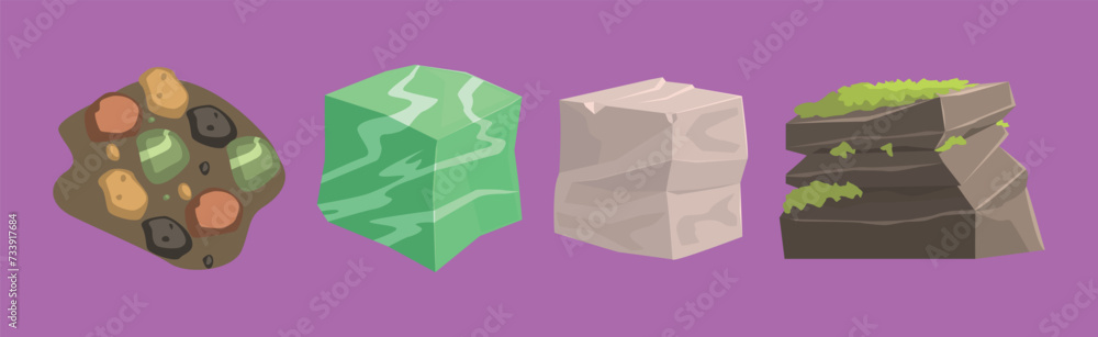 Poster rock and solid stone as game element vector set