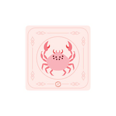 Card with astrology zodiac sign Cancer, cartoon style vector illustration