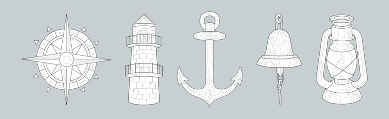 Nautical and Marine Hand Drawn Object and Element Vector Set