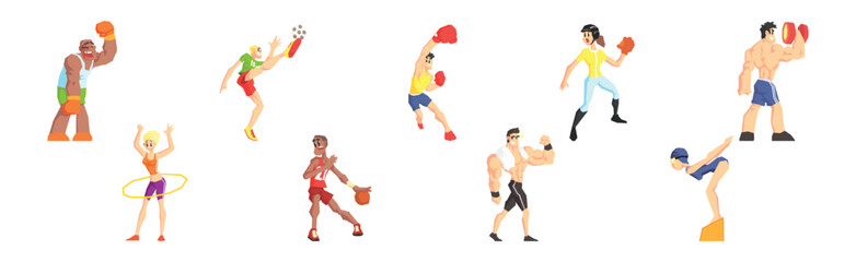Fototapeta na wymiar People Character Do Sport and Physical Activity Vector Set