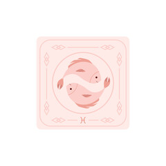 Squared card with Pisces zodiac sign flat style, vector illustration