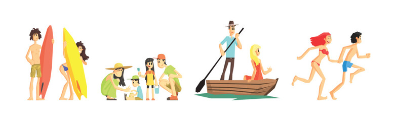 People Character at Beach Having Summer Vacation Vector Set