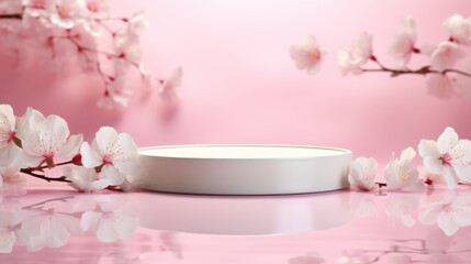 Spring Cherry Blossoms on Pink Background Soft pink cherry blossoms with delicate petals presented on a pastel pink background, ideal for spring-themed designs and advertisements.

