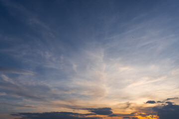 Fototapeta na wymiar Beautiful bright sunset sky with clouds. Nature sky background.
