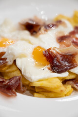 scrambled eggs with ham, las cinco letras restaurant, gastronomic space, Madrid